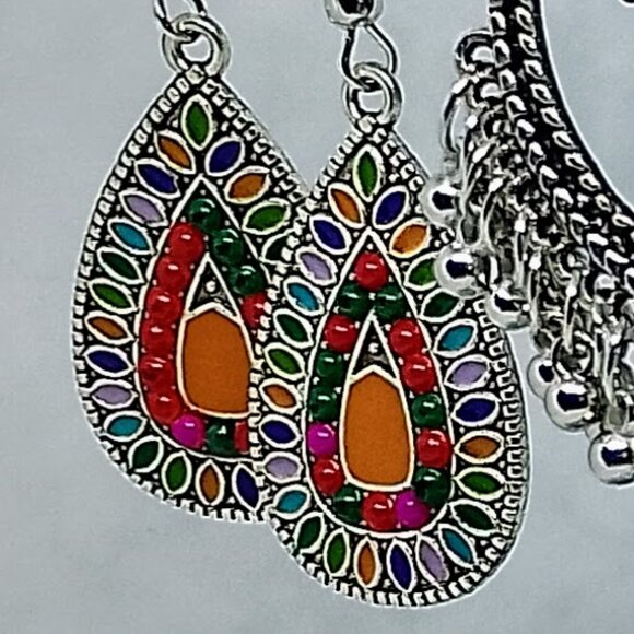 SALE! 3 PAIRS! BOHO EARRINGS Silver-Tone BLUE BUNNY'S BOHO BAUBLES - Picture 3 of 11